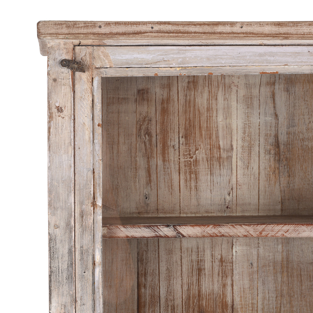Corner Detail From White Painted Glazed Wall Cabinet  | Indigo Antiques
