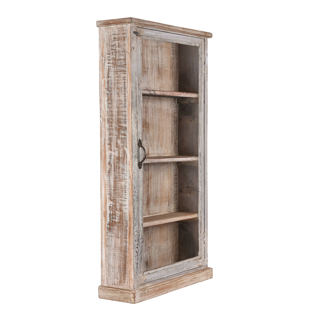 Angled View Of White Painted Glazed Wall Cabinet  | Indigo Antiques