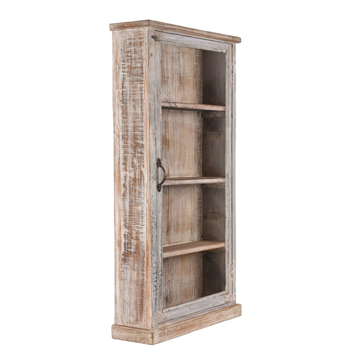 Angled View Of White Painted Glazed Wall Cabinet  | Indigo Antiques