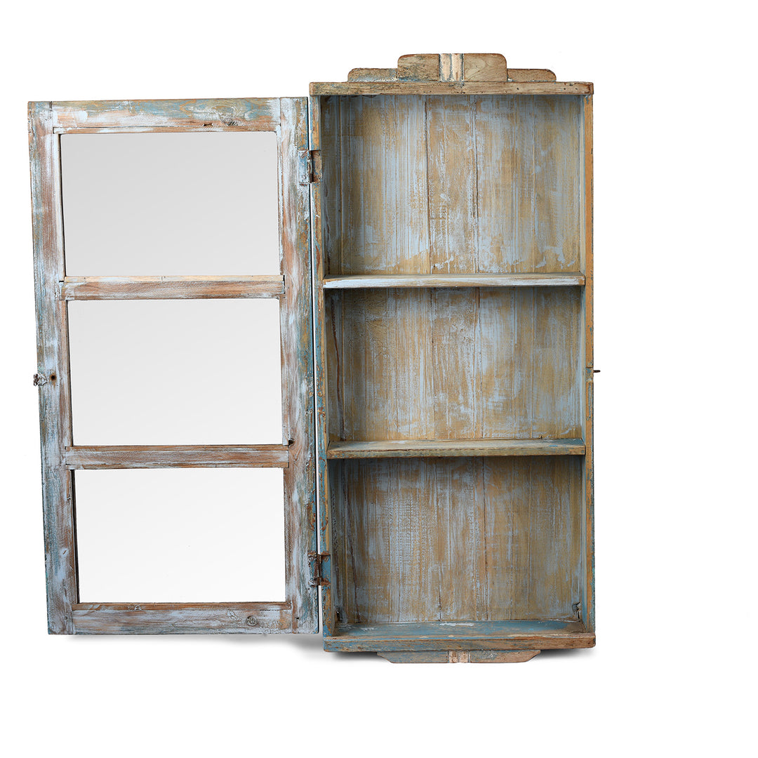 Open View Of Painted Teak Glazed Tall Wall Cabinet  | Indigo Antiques