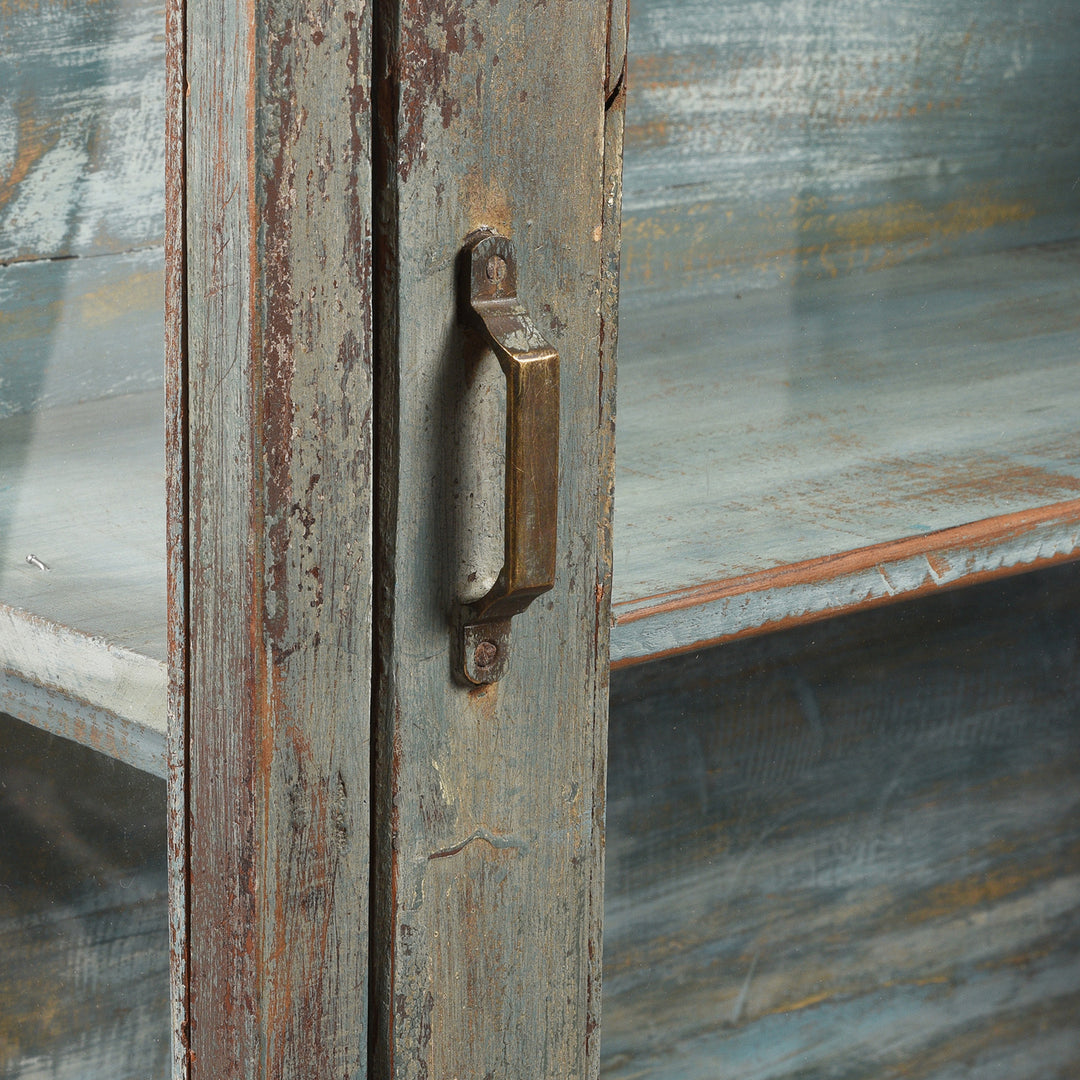 Handle Detail From Antique Large Blue Painted Glazed Large Wall Cabinet - Ca 1920 | Indigo Antiques