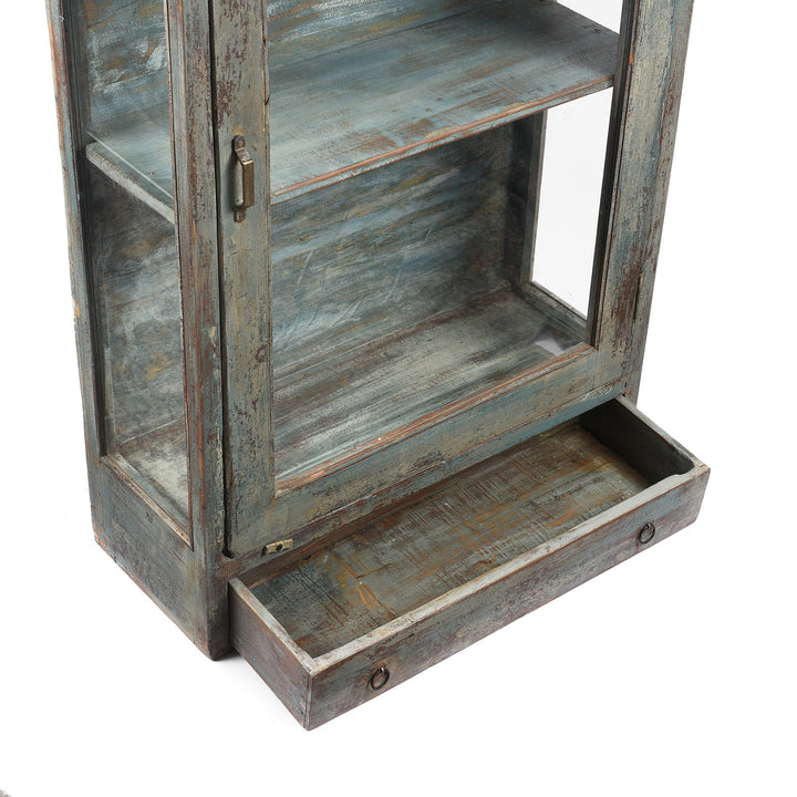 Drawer Detail From Antique Large Blue Painted Glazed Large Wall Cabinet - Ca 1920 | Indigo Antiques