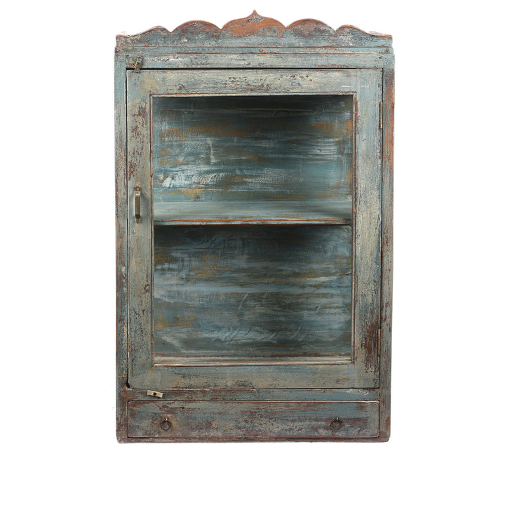 Antique Large Blue Painted Glazed Large Wall Cabinet - Ca 1920 | Indigo Antiques