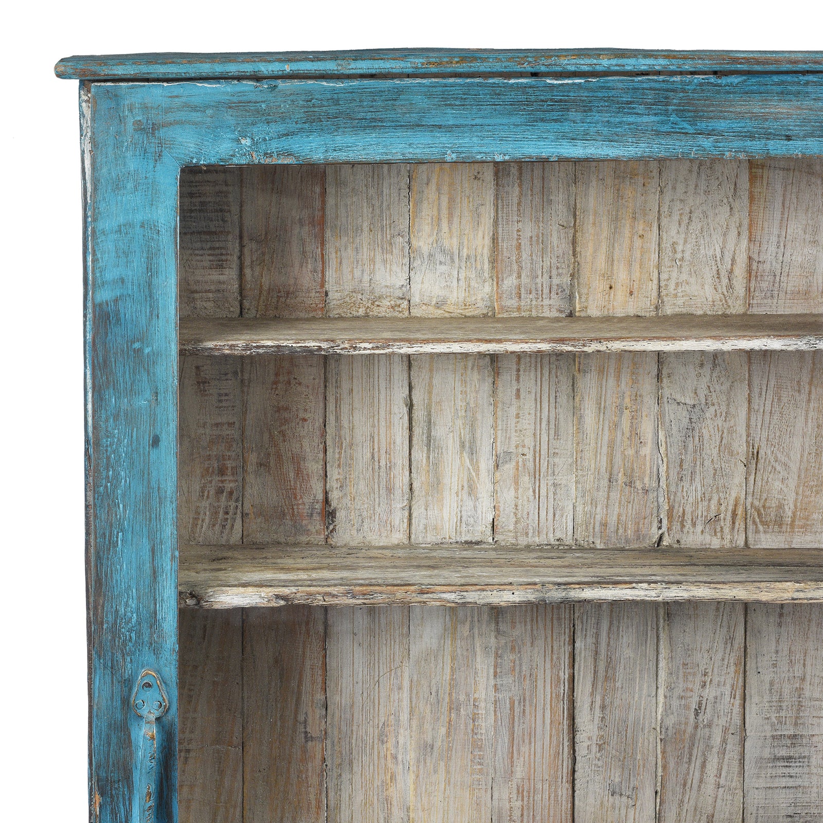 Vintage Blue Painted Glazed Tall Wall Cabinet - Ca 1920 | Indigo Antiques