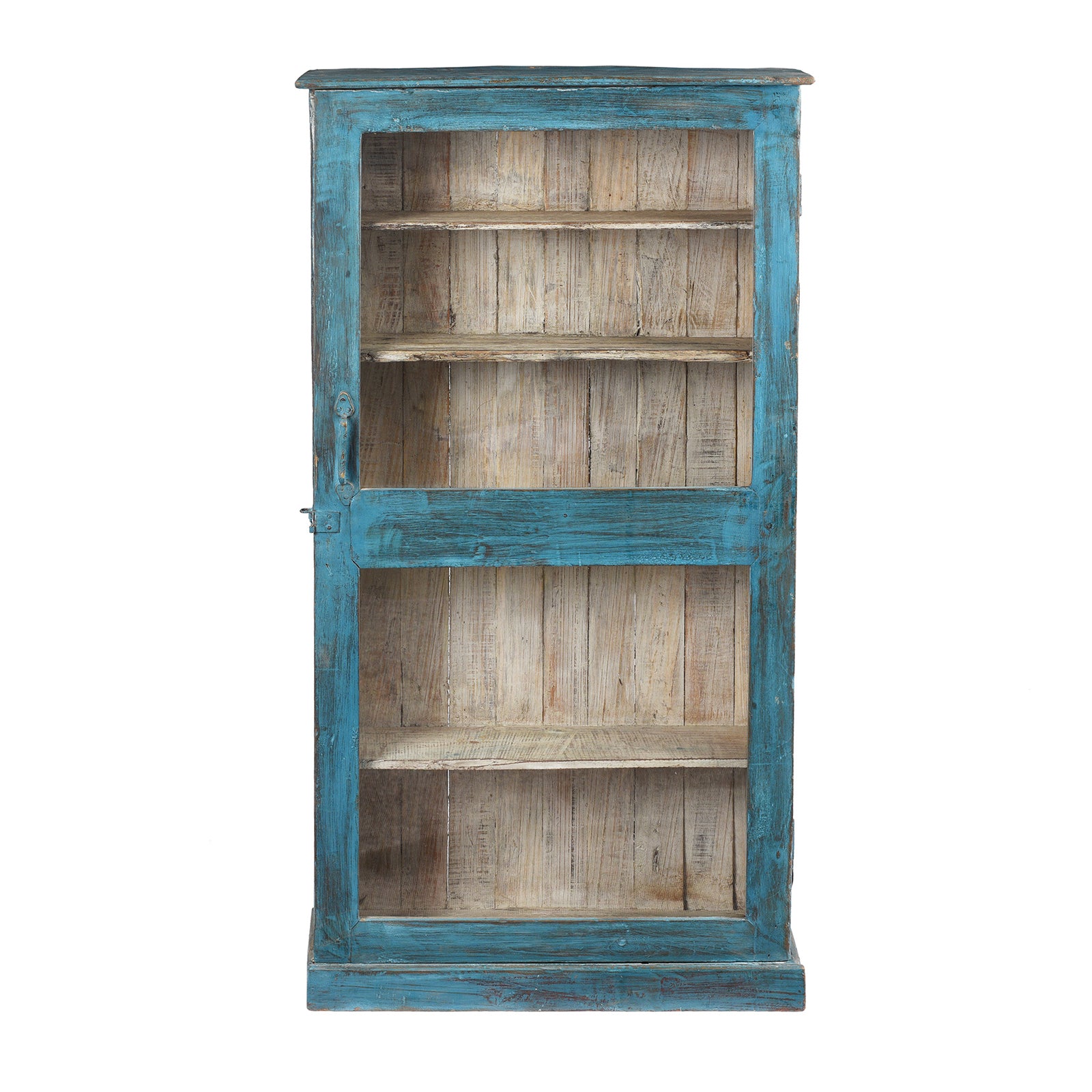 Vintage Blue Painted Glazed Tall Wall Cabinet - Ca 1920 | Indigo Antiques