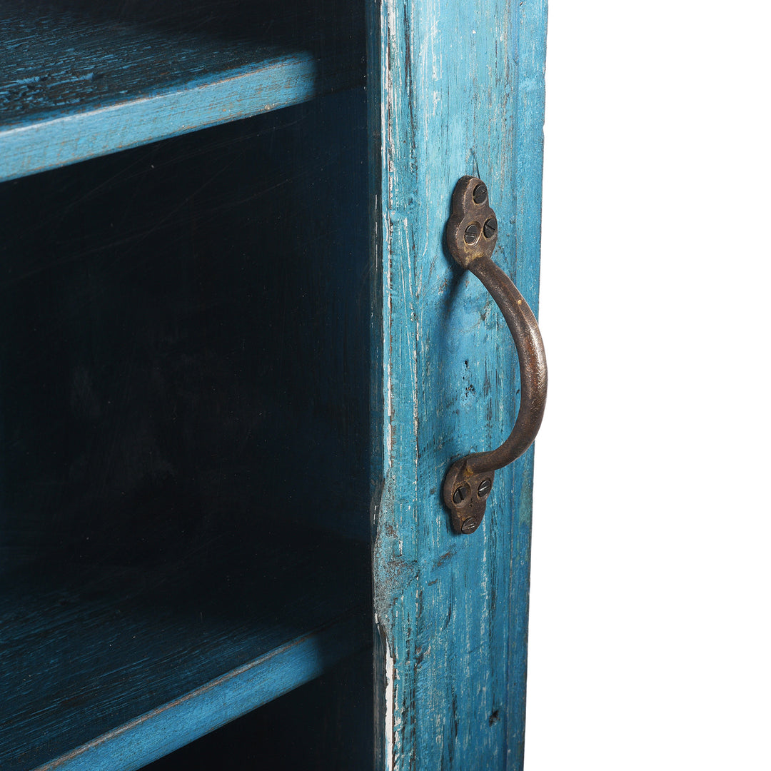Handle Detail From Antique Blue Painted Glazed Large Wall Cabinet - Ca 1920 | Indigo Antiques