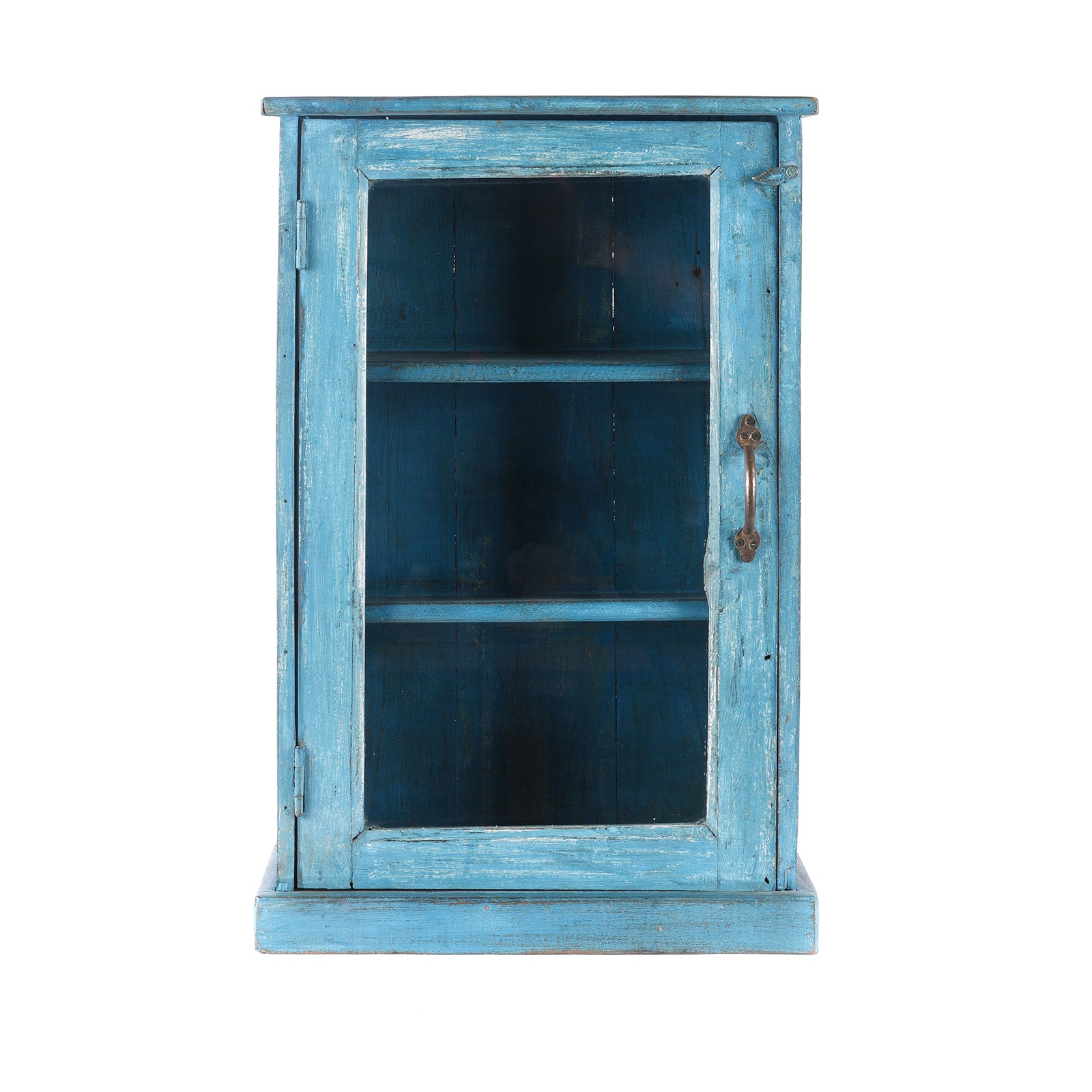 Antique Blue Painted Glazed Large Wall Cabinet - Ca 1920 | Indigo Antiques