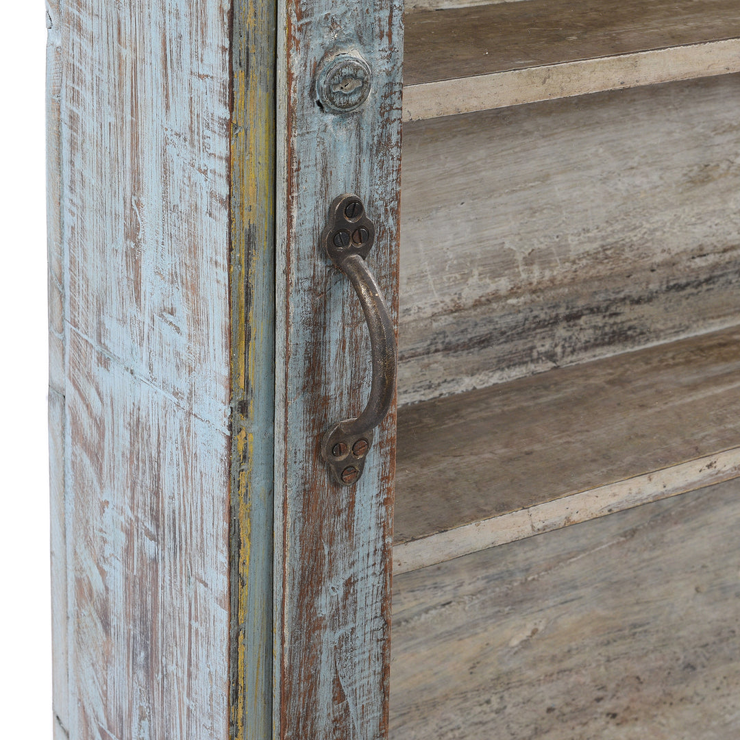 Handle Detail From Vintage Blue Painted Glazed Wall Cabinet - Ca 1920 | Indigo Antiques