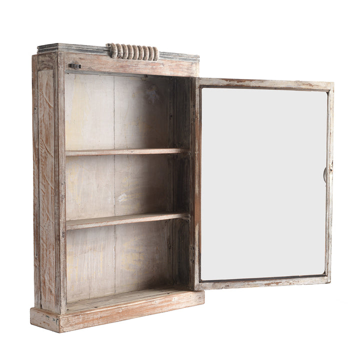 Open View Of Painted Teak Glazed Tall Wall Cabinet  | Indigo Antiques