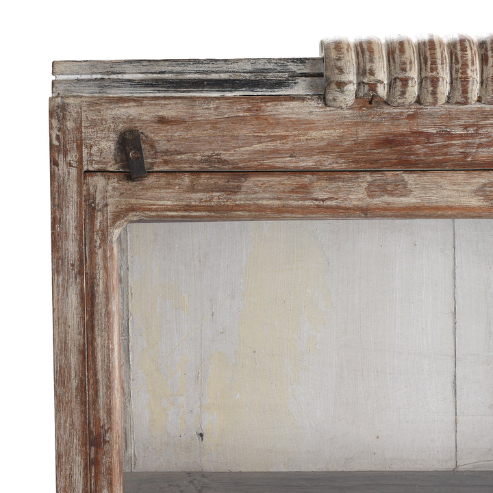 Corner Detail From Painted Teak Glazed Tall Wall Cabinet  | Indigo Antiques