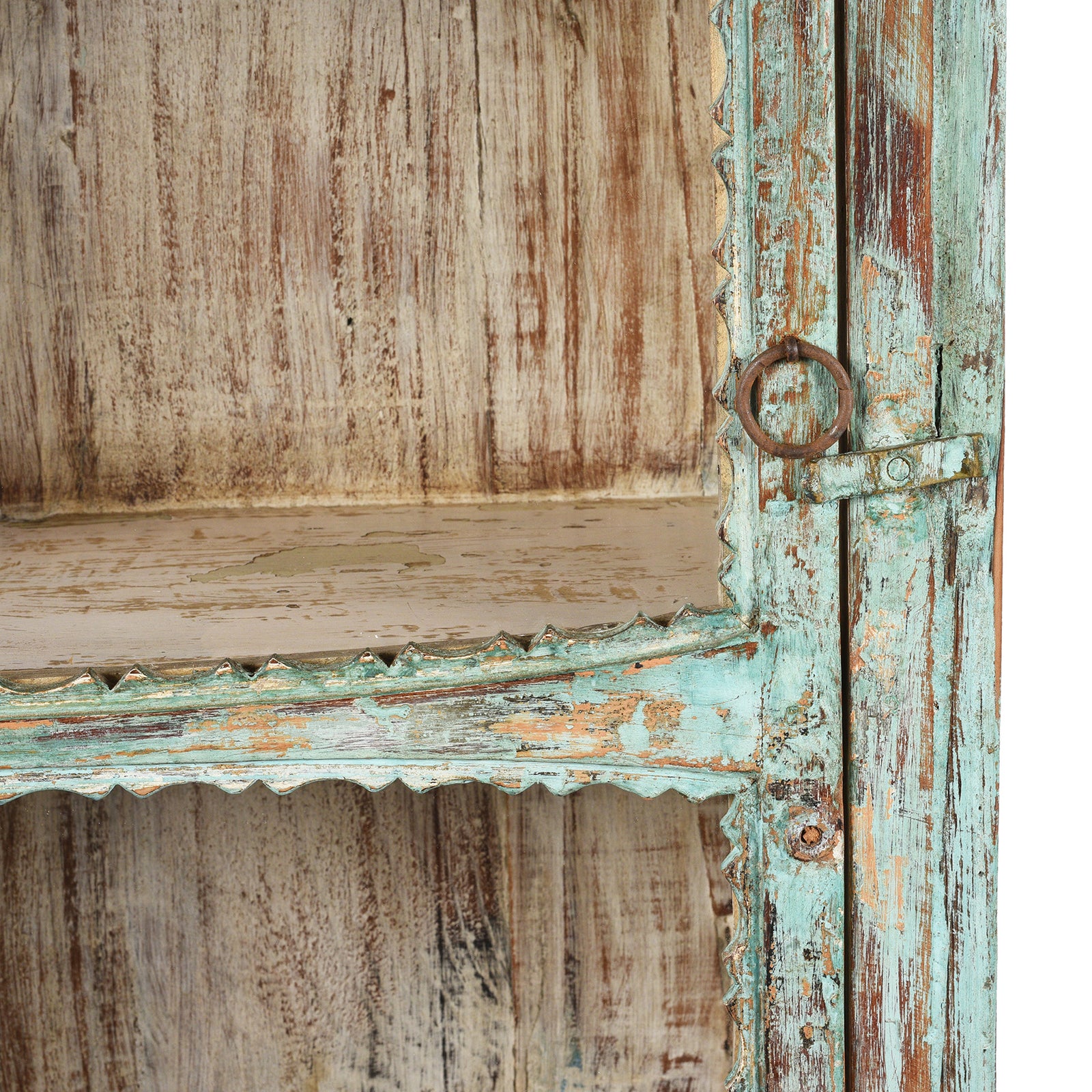 Latch Detail From Antique Green Painted Glazed Wall Cabinet  | Indigo Antiques