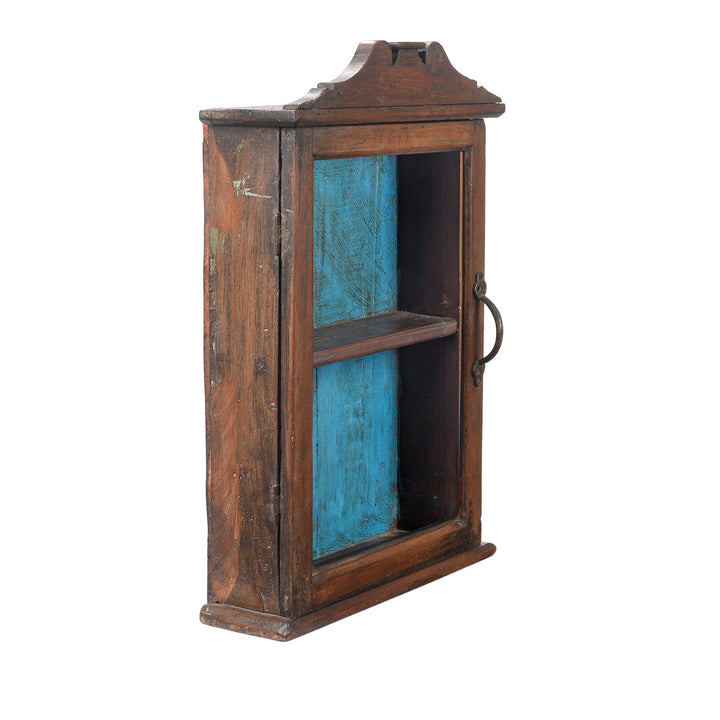 Angled View Of Antique Glazed Small Wall Cabinet From Gujarat - Ca 1920 | Indigo Antiques