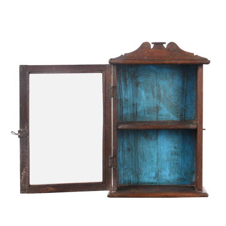 Open Door view Of Antique Glazed Small Wall Cabinet From Gujarat - Ca 1920 | Indigo Antiques
