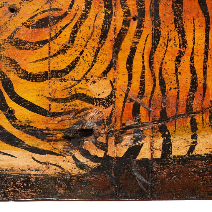 Detail from Vintage Painted Leopard Panel From Madhya Pradesh | INDIGO ANTIQUES