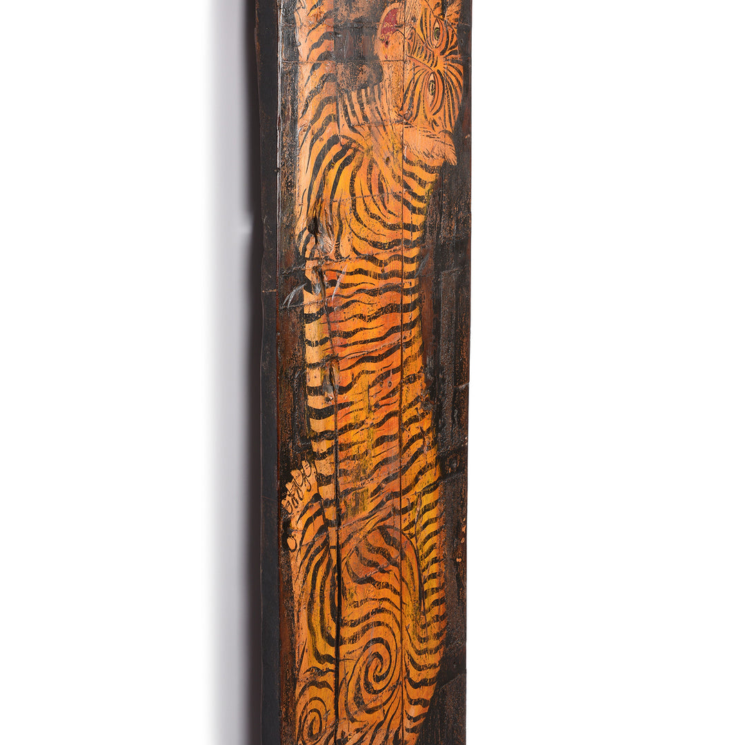 Depth Detail From Vintage Painted Leopard Panel From Madhya Pradesh | INDIGO ANTIQUES
