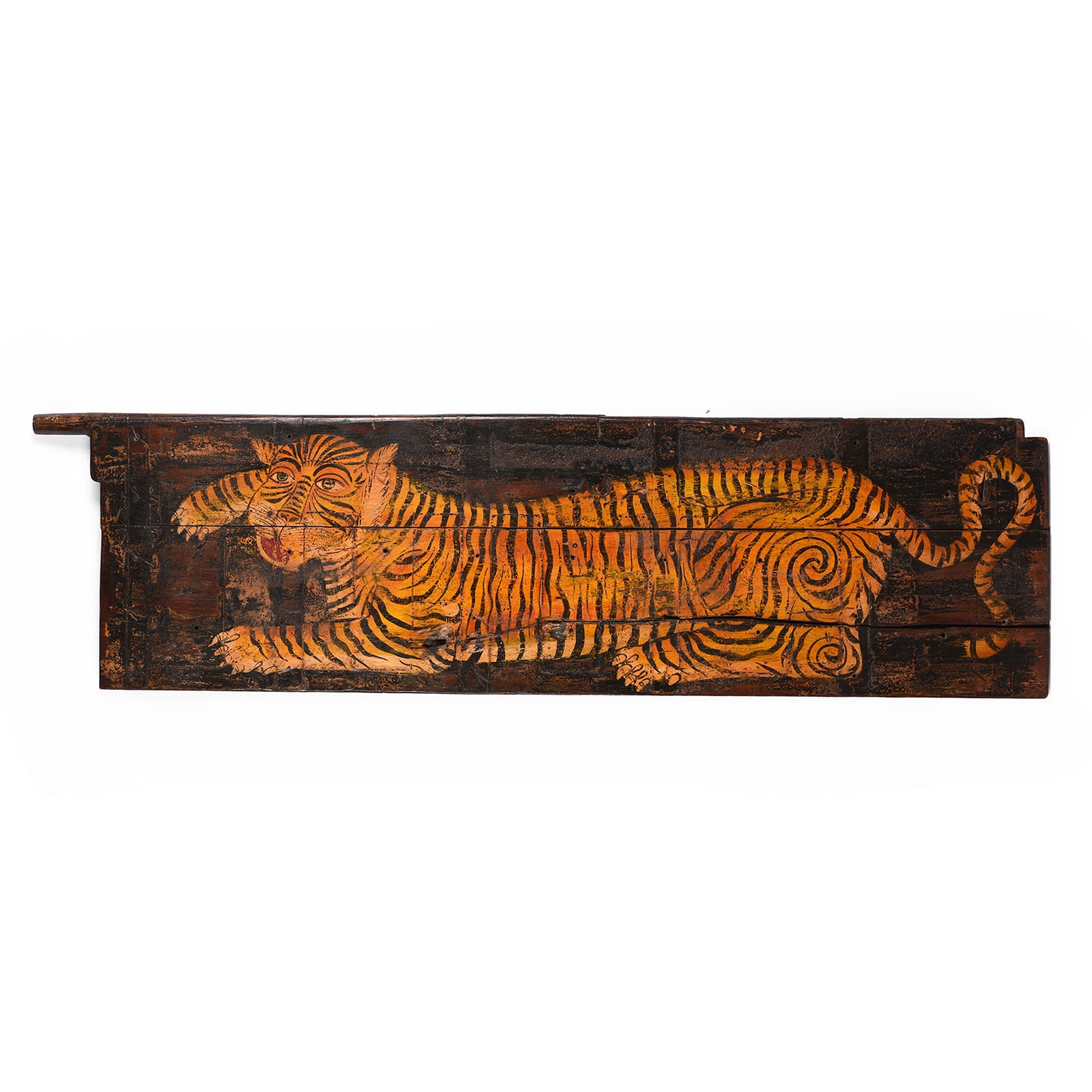 Vintage Indian Tiger Panel Art with an Indian Rubari Damachiya | Indigo Antiques