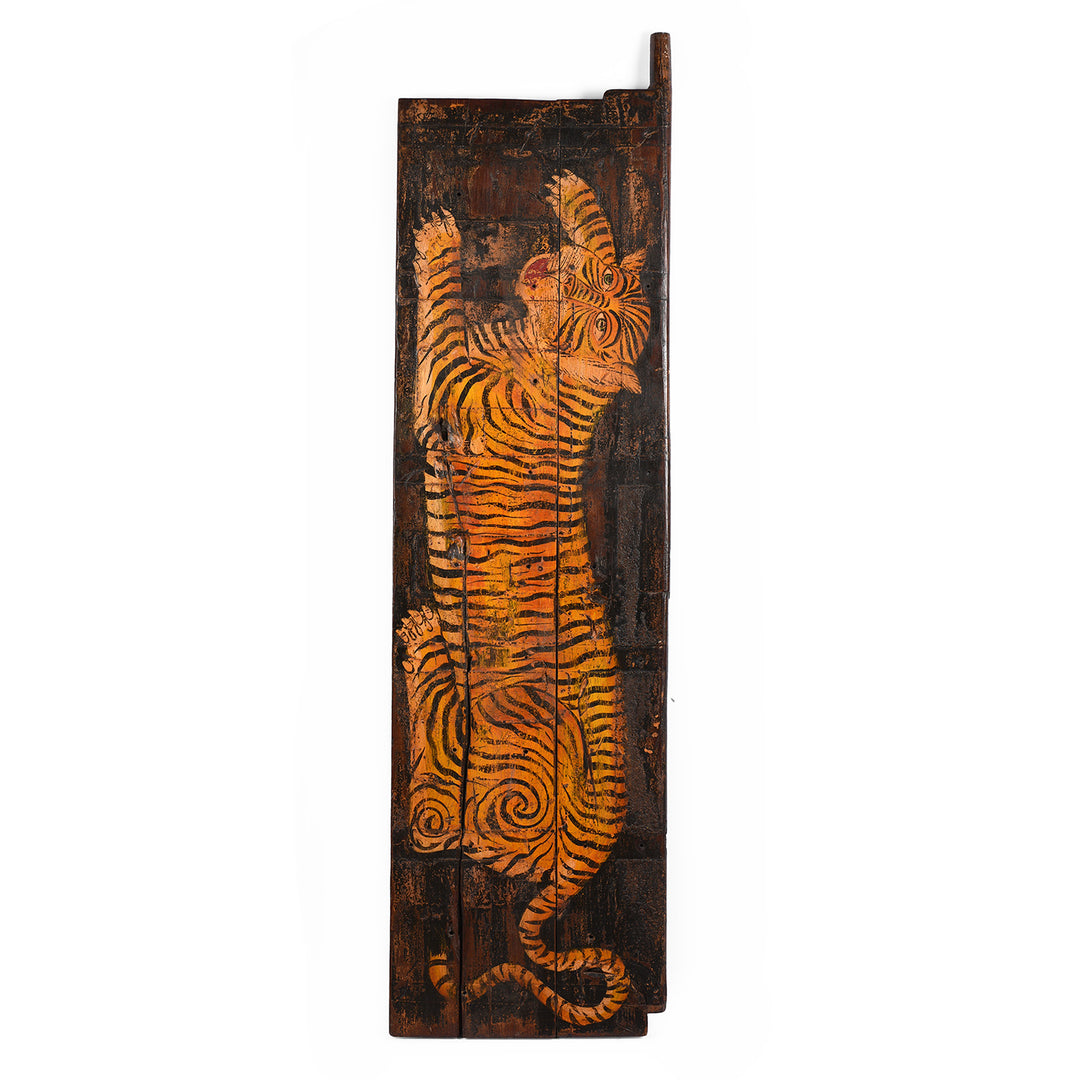 Vintage Painted Leopard Panel From Madhya Pradesh | INDIGO ANTIQUES