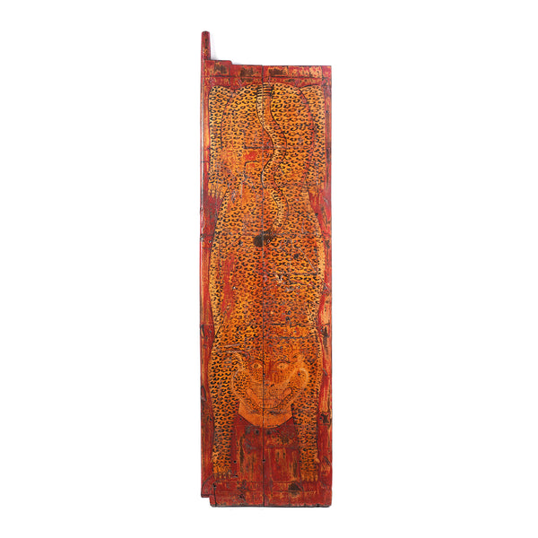 Vintage Red Painted Leopard Panel