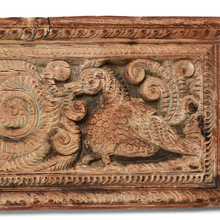 Peacock Detail From Antique Bleached Teak Peacock Panel  | Indigo Antiques