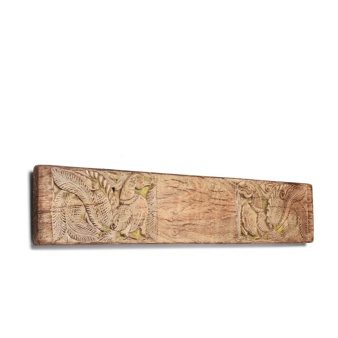 Carved Bleached Teak Peacock Lintel Panel  | Indigo Antiques