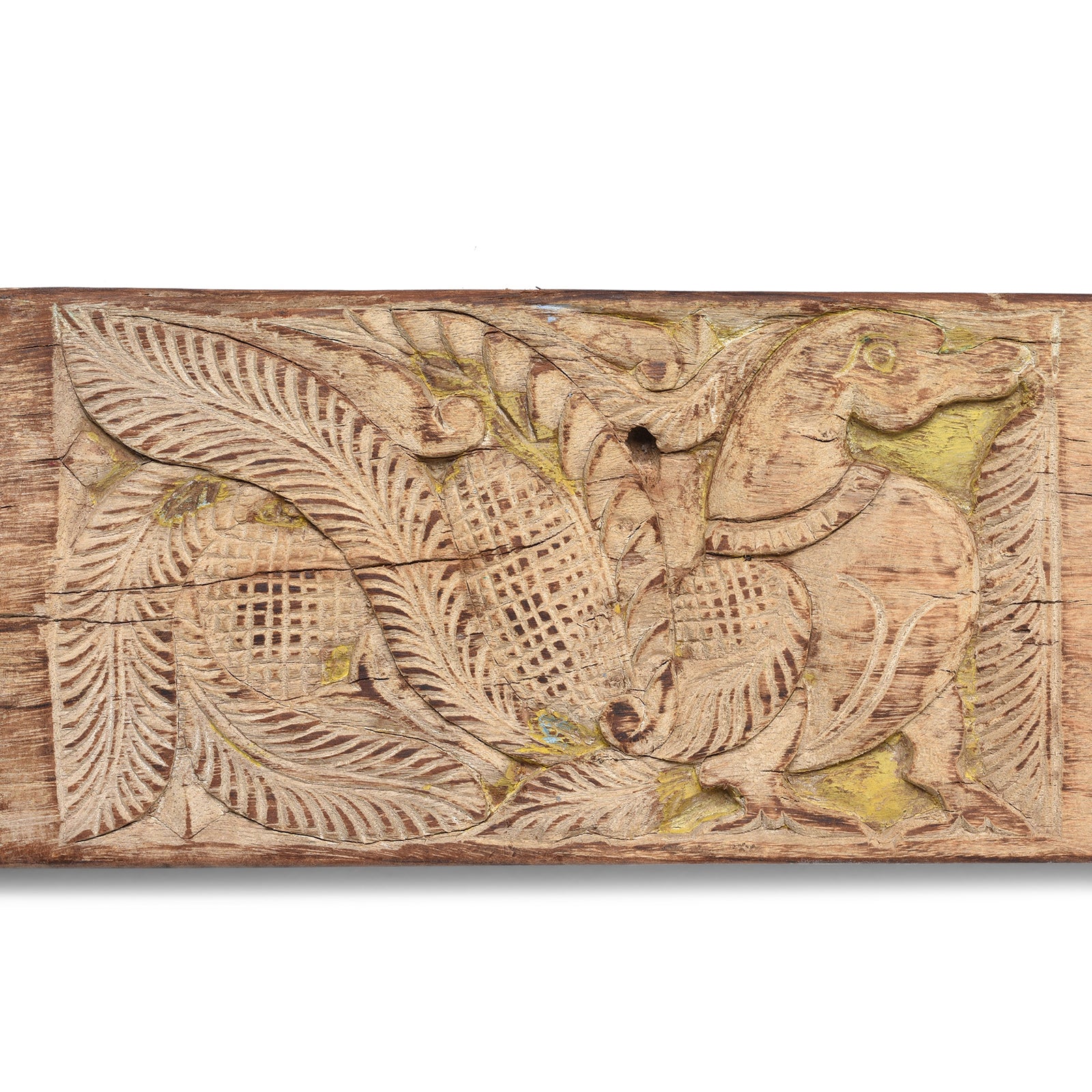 Carved Bleached Teak Peacock Lintel Panel  | Indigo Antiques