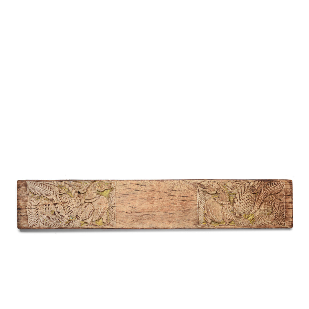 Carved Bleached Teak Peacock Lintel Panel  | Indigo Antiques