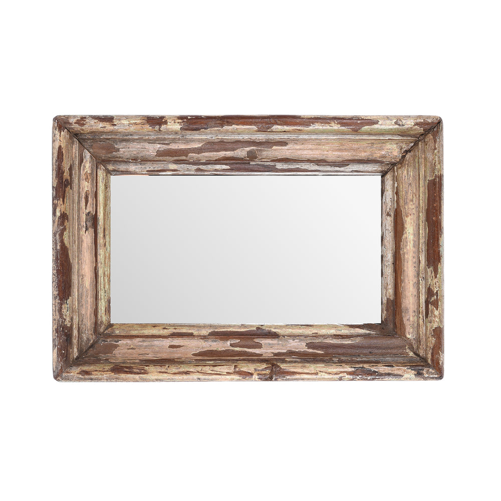 Landscape View Of Small Painted Mirror Made From Old Architectural Teak | Indigo Antiques