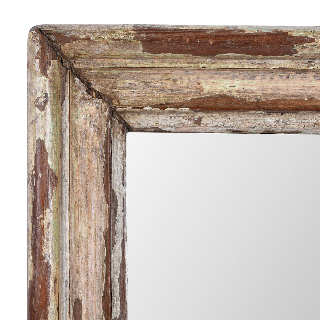 Frame Detail From Small Painted Mirror Made From Old Architectural Teak | Indigo Antiques