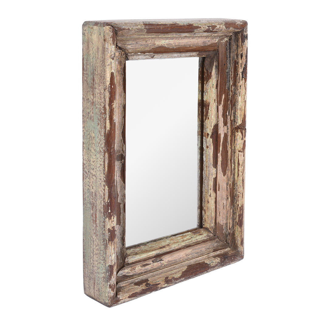Depth View Of Small Painted Mirror Made From Old Architectural Teak | Indigo Antiques