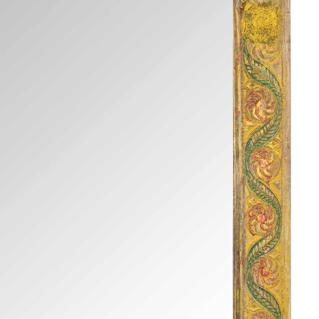 Frame Detail From Yellow Carved Painted Teak Door Mirror From Andhra Pradesh | Indigo Antiques