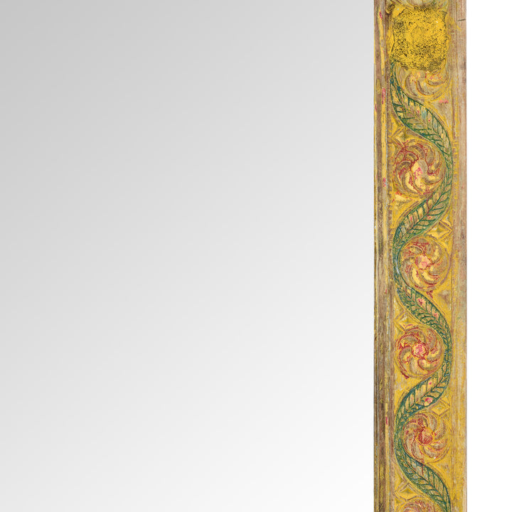 Frame Detail From Yellow Carved Painted Teak Door Mirror From Andhra Pradesh | Indigo Antiques
