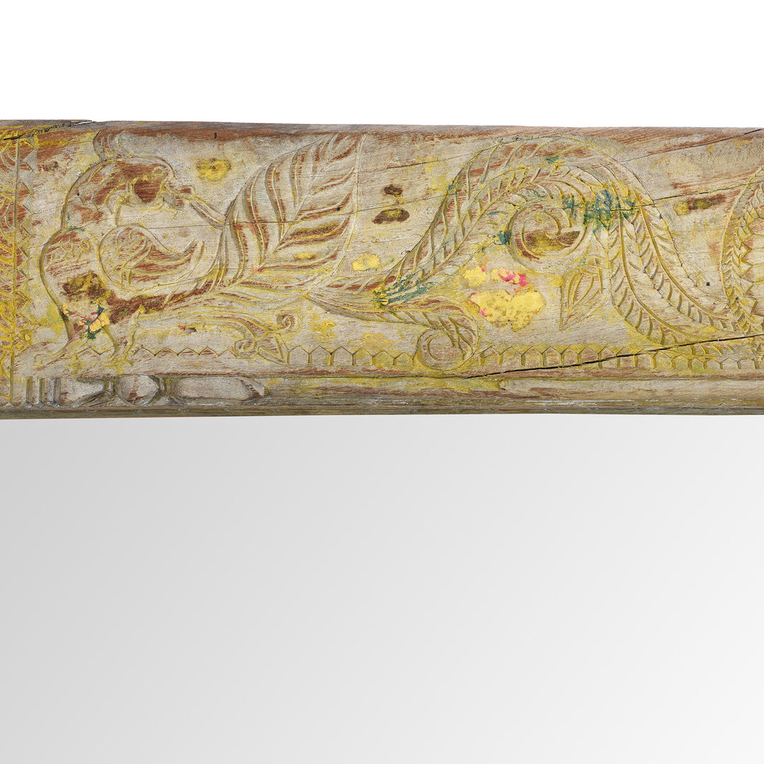 Carving Detail From Yellow Carved Painted Teak Door Mirror From Andhra Pradesh | Indigo Antiques
