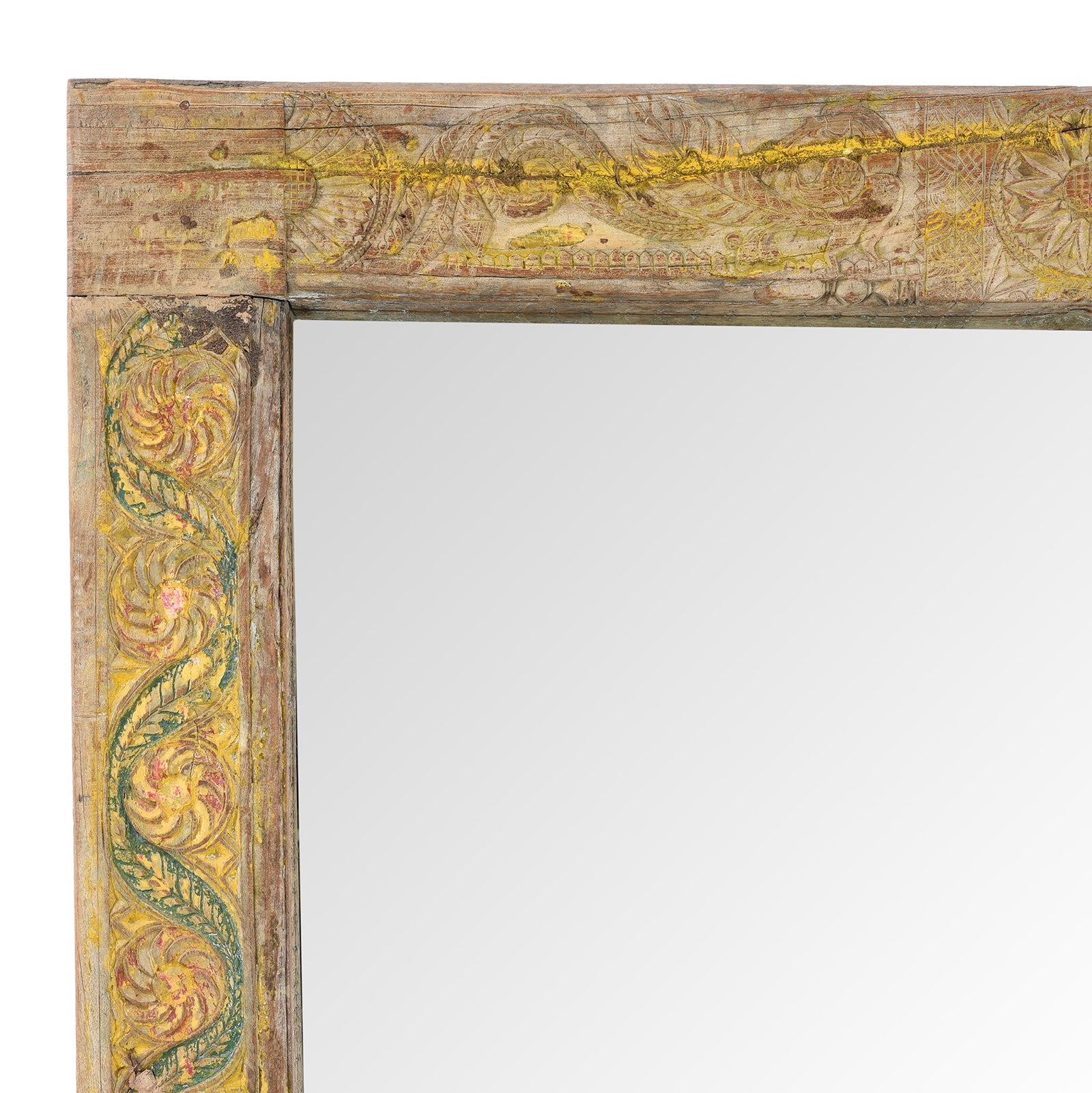 Yellow Carved Painted Teak Door Mirror From Andhra Pradesh | Indigo Antiques