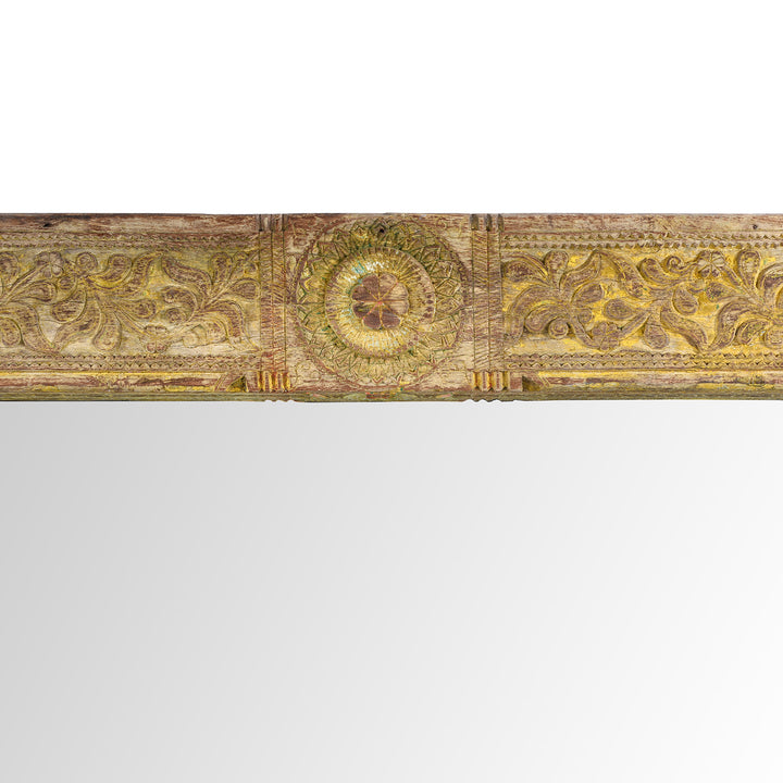 Carving Detail From Yellow Carved Painted Teak Door Mirror From Andhra Pradesh | Indigo Antiques