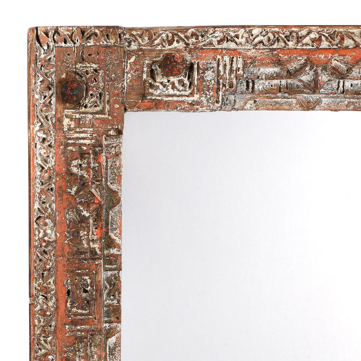 Antique Painted Mirror Made From An Old Teak Kutchi Door | Indigo Antiques
