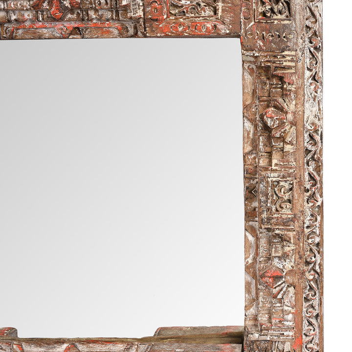 Antique Painted Mirror Made From An Old Teak Kutchi Door | Indigo Antiques