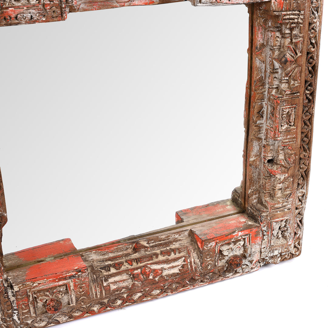 Antique Painted Mirror Made From An Old Teak Kutchi Door | Indigo Antiques