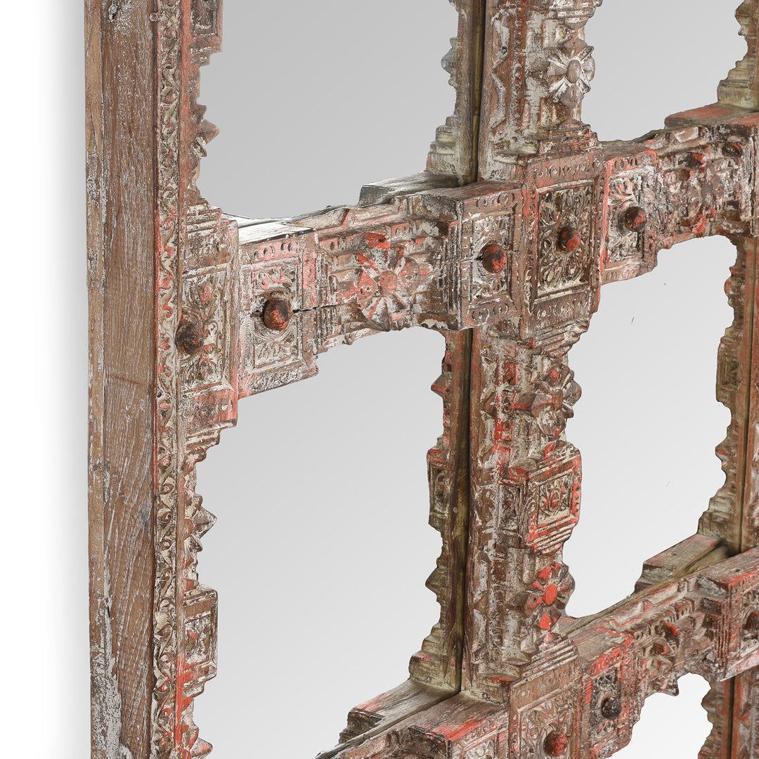 Antique Painted Mirror Made From An Old Teak Kutchi Door | Indigo Antiques