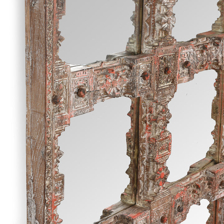 Antique Painted Mirror Made From An Old Teak Kutchi Door | Indigo Antiques
