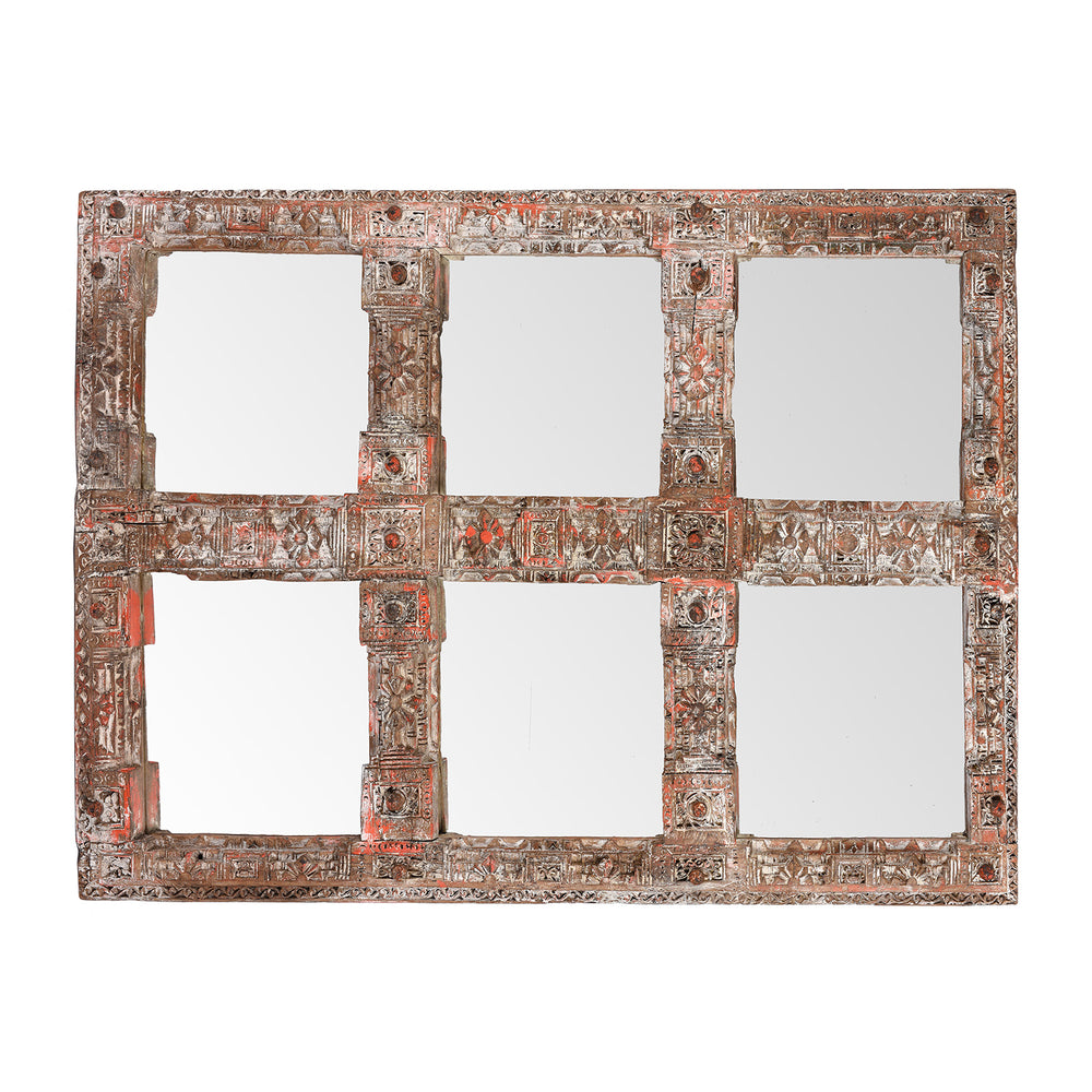 Antique Painted Mirror Made From An Old Teak Kutchi Door | Indigo Antiques