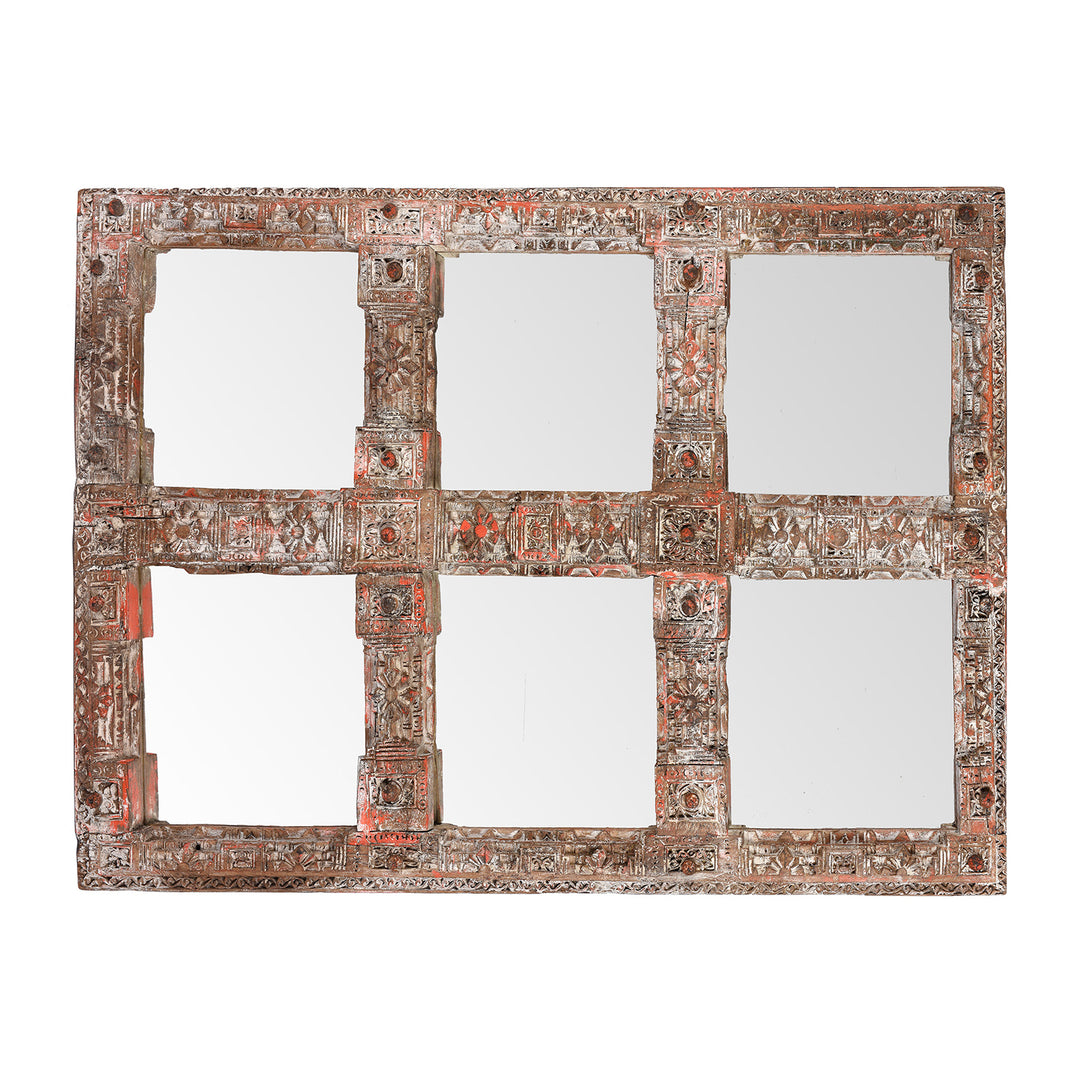 Antique Painted Mirror Made From An Old Teak Kutchi Door | Indigo Antiques