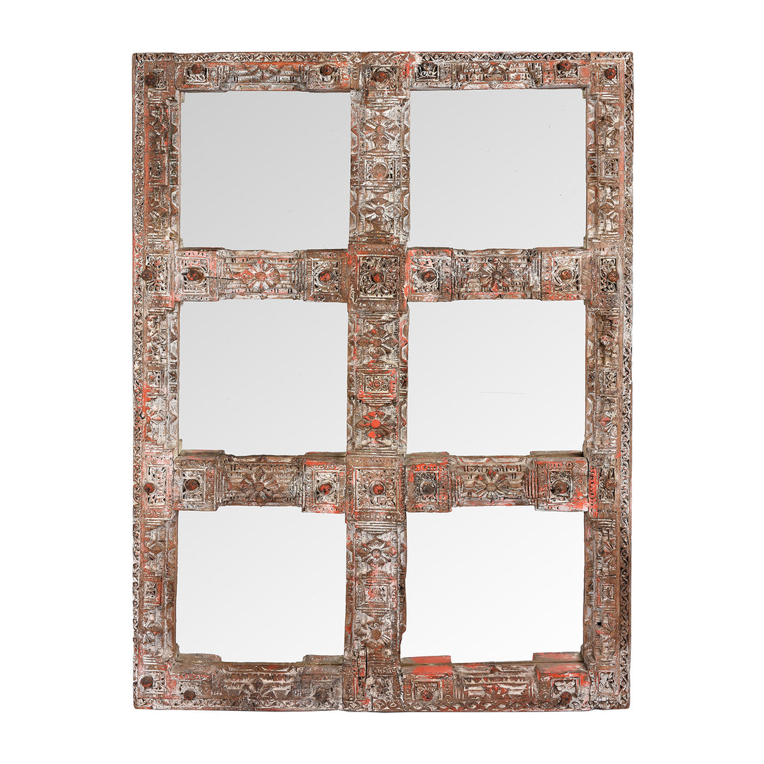 Antique Painted Mirror Made From An Old Teak Kutchi Door | Indigo Antiques