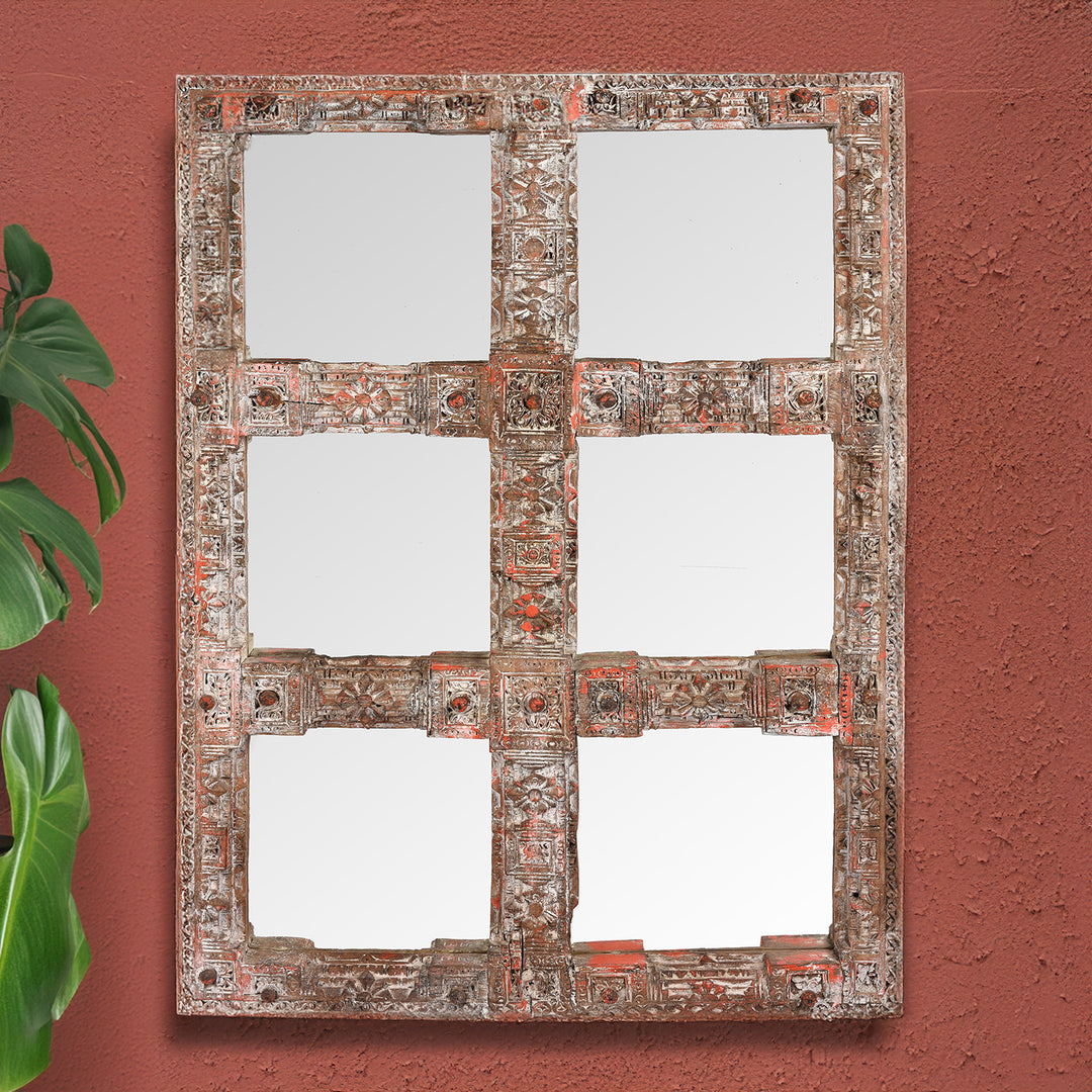 Antique Painted Mirror Made From An Old Teak Kutchi Door | Indigo Antiques