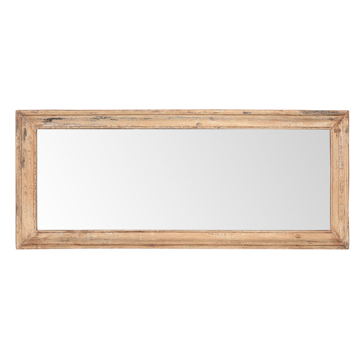 Portrait View Of Cream Painted Mirror Made From Old Architectural Teak | Indigo Antiques