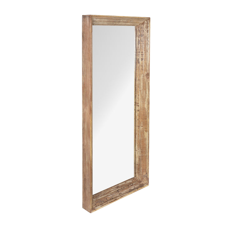 Depth View Of Cream Painted Mirror Made From Old Architectural Teak | Indigo Antiques