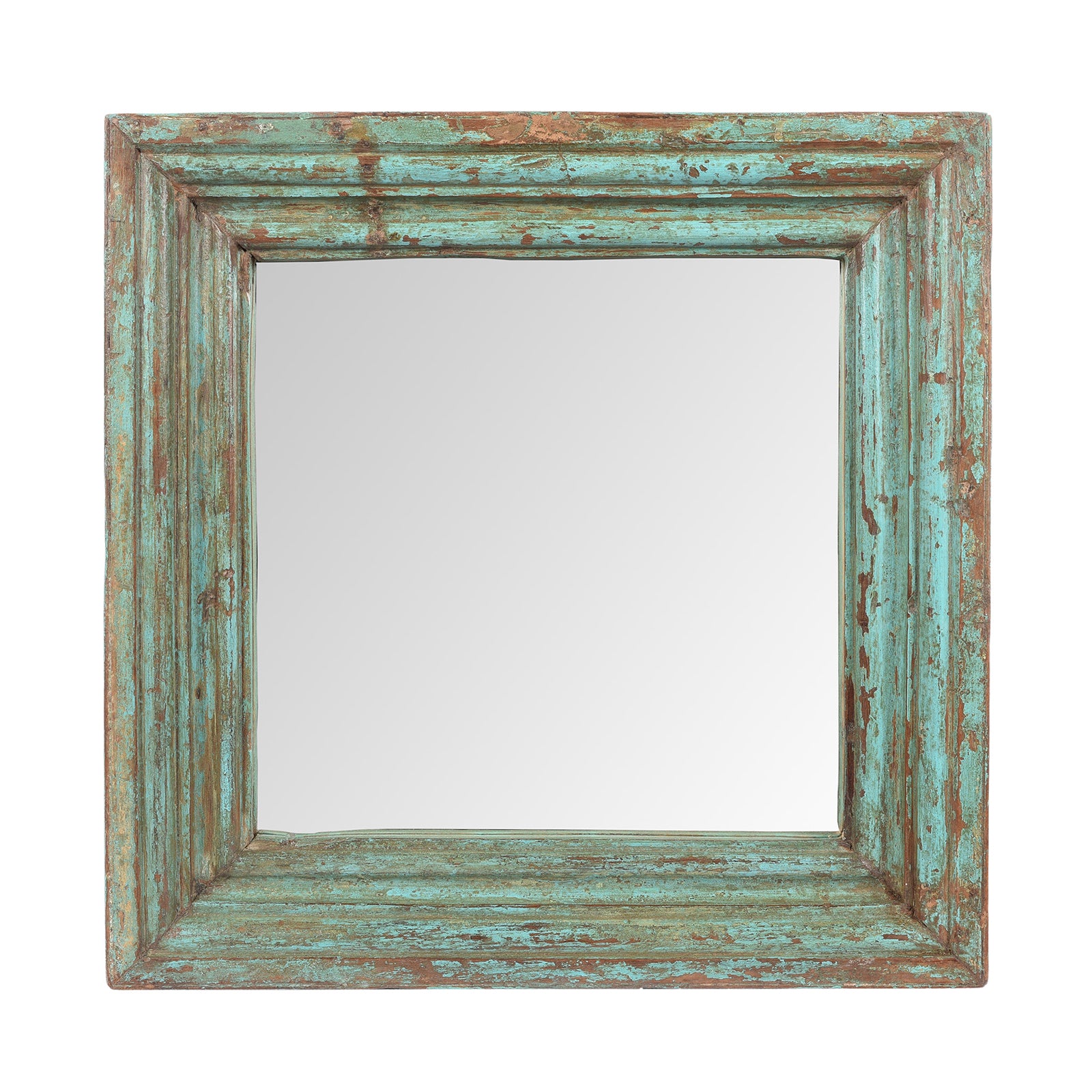 Green Painted Mirror Made From Old Architectural Teak | Indigo Antiques
