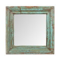 Green Painted Square Mirror Made From Old Teak