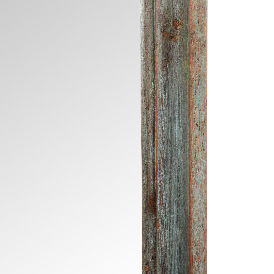 Frame Detail From Blue Painted Mirror Made From Old Architectural Teak | Indigo Antiques