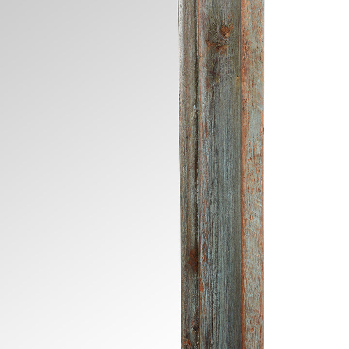 Frame Detail From Blue Painted Mirror Made From Old Architectural Teak | Indigo Antiques