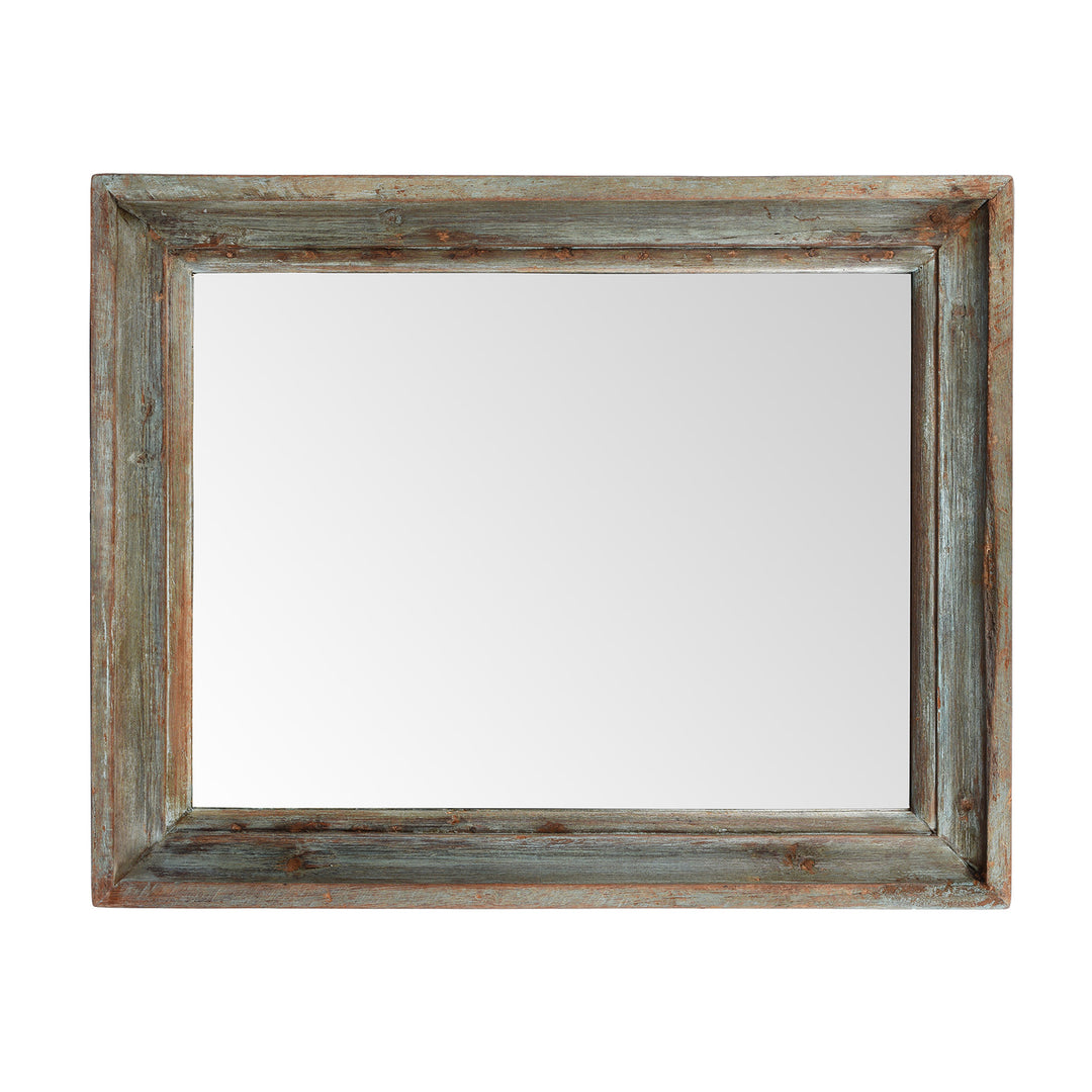 Blue Painted Mirror Made From Old Architectural Teak | Indigo Antiques